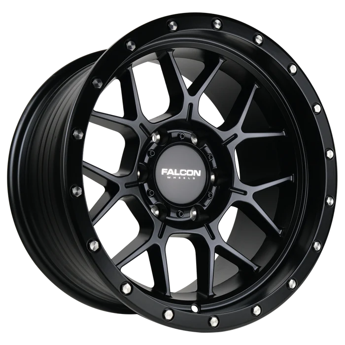 17x9 Falcon Wheels TX Titan Matte Black W/Matte Black Ring Wheel 6x5.5 Bolt Pattern -12mm Offset